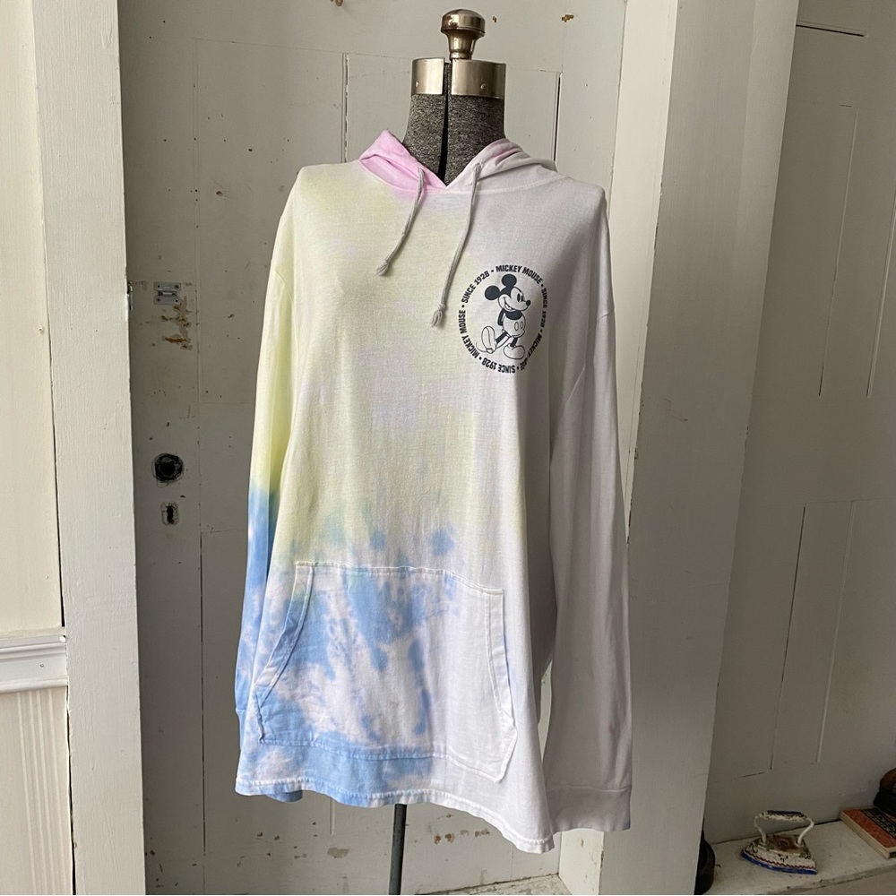 Disney Parks Micky Mouse Hooded Tie Dyed Top Cotton Pullover Sweatshirt